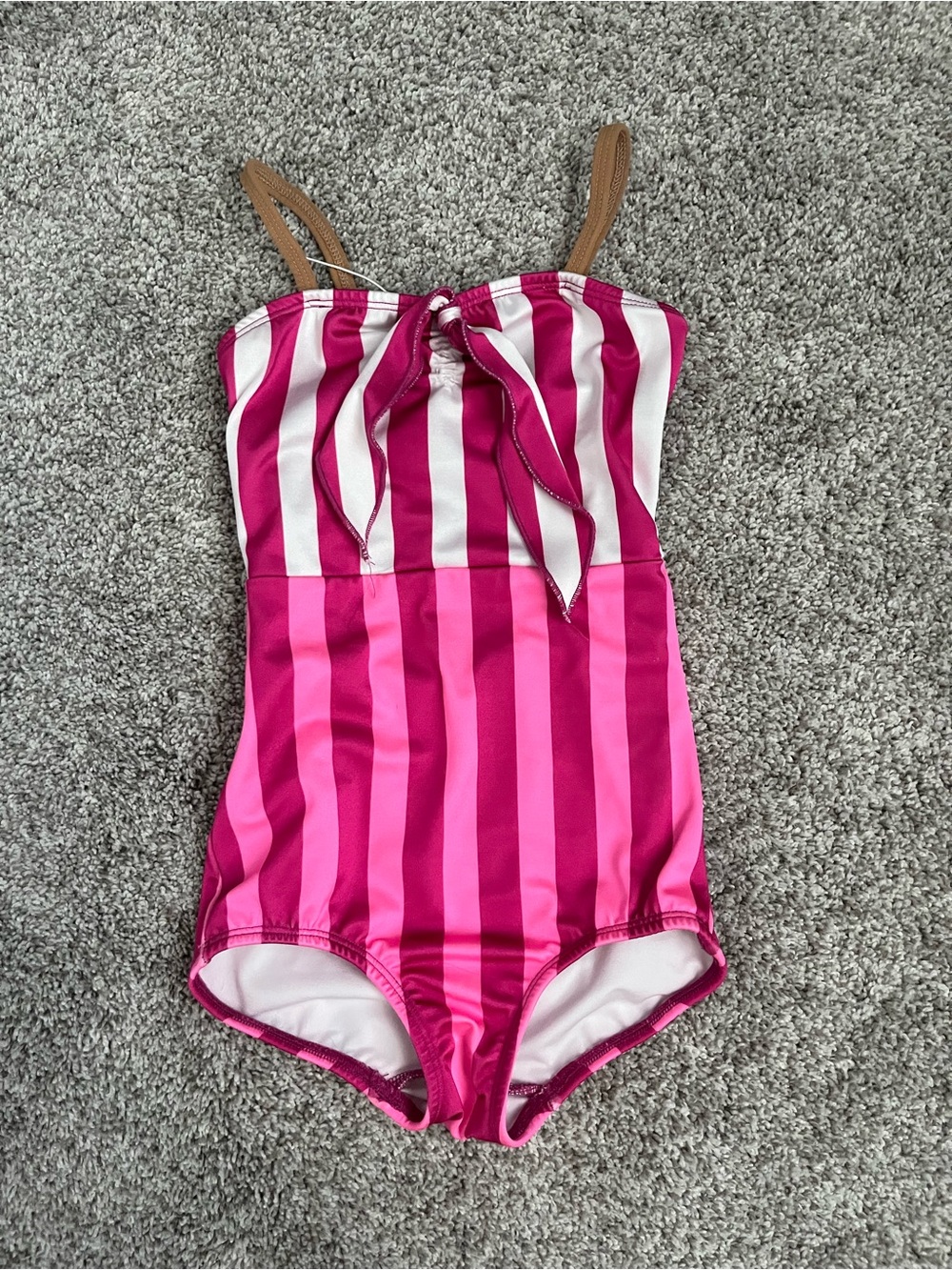 Kids Striped Pink One-Piece Swimsuit Dance Costume with Bow